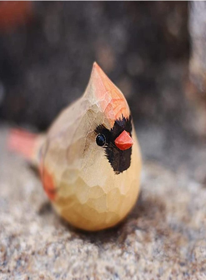 ALHBEJT Solid Wood Handcarving Northern Cardinal Birds Statue Wooden Bird Figurine Handpainted 3D Animal Figurine Hand-Made Home Office Decoration (Brown) - Image 4